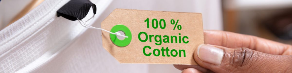 Close-up Of A Woman's Hand Holding Label Showing 100 Percent Organic Cotton